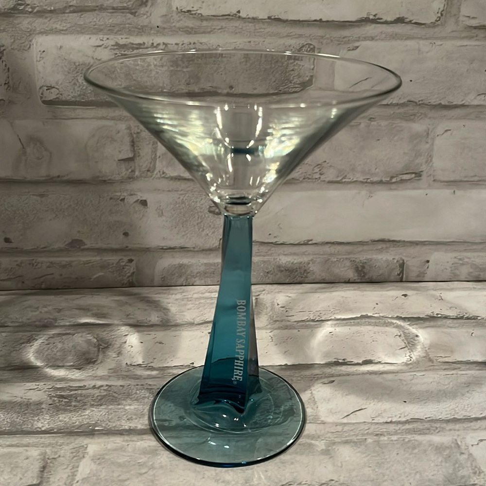 Bombay Sapphire 7oz martini glass thick blue glass stem collectible bartender
